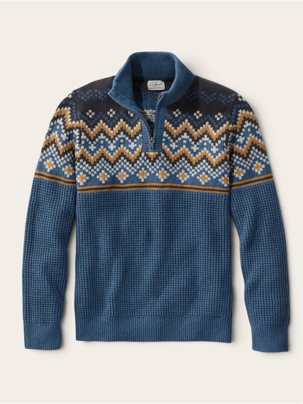 L.L.Bean Men’s Organic Cotton Fair Isle Quarter Zip Sweater Large